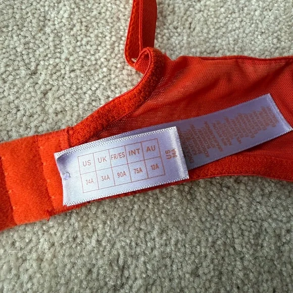 Savage X Fenty Dolled Up Lace Demi Bra Tagged 34A fits 34B/C Stretchy Orange - Picture 7 of 8